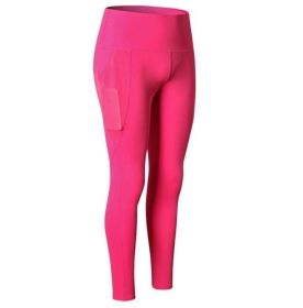 High Waist Out Pocket Yoga Pants Tummy Control Workout Running Yoga Leggings (Color: Rose)