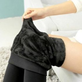 Fashion Winter New Ladies Women's Girl Skinny Elastic Leggings Slim Fit Pants High Waist Trousers Fleece Leggings Pants (Color: Black)